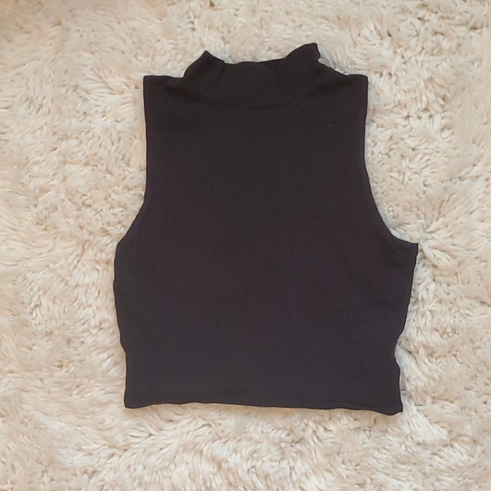 Black Mock Neck Crop Tank Top